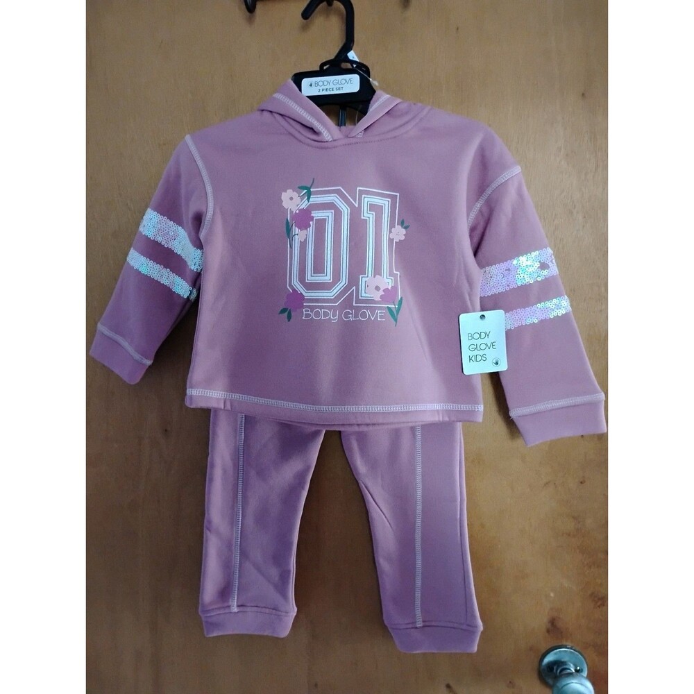 Body Glove Girls 2 Piece Pink 01 Graphic Floral Sequin Hoodie Set Size 4